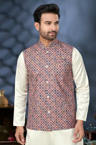 Outluk wedding lucknowi vol 10 cotton modi jacket kurta pajama