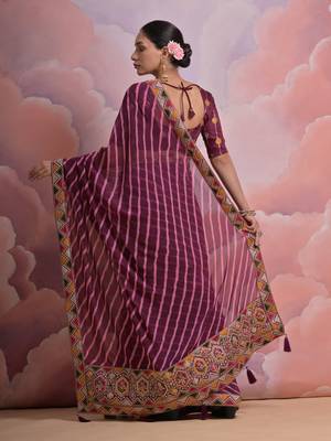 Wine Multi Dhaga Coding Sequin Georgette Saree with Blouse 5