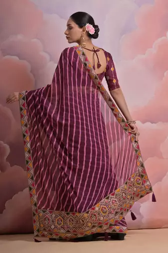 Wine Multi Dhaga Coding Sequin Georgette Saree with Blouse