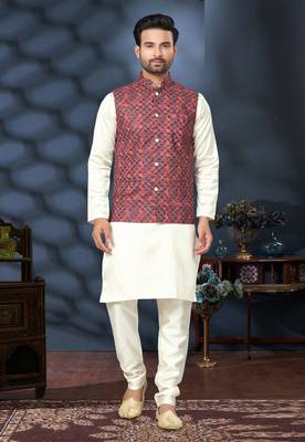 Outluk wedding lucknowi vol 10 cotton modi jacket kurta pajama 1