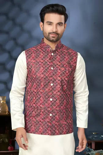 Outluk wedding lucknowi vol 10 cotton modi jacket kurta pajama