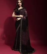 Wine Sequin Embroidery Georgette Saree with Blouse