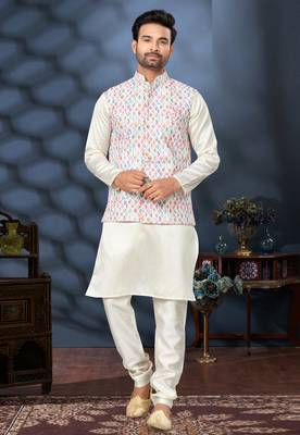 Outluk wedding lucknowi vol 10 cotton modi jacket kurta pajama 1