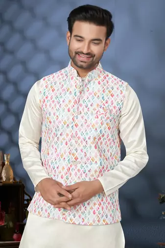 Outluk wedding lucknowi vol 10 cotton modi jacket kurta pajama