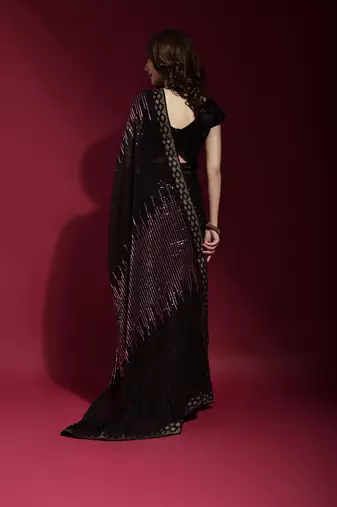 Wine Sequin Embroidery Georgette Saree with Blouse