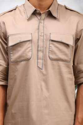 Men's brown cotton blend pathani suit set 3