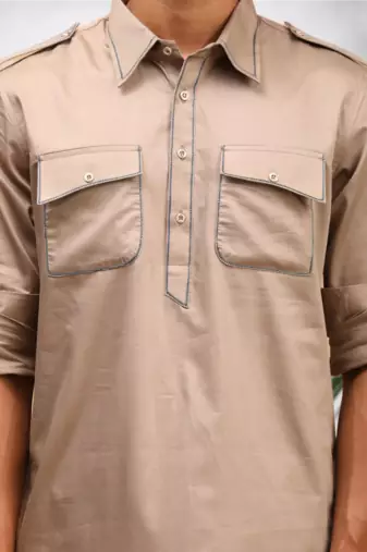 Men's brown cotton blend pathani suit set