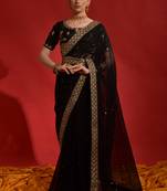 Black Sequin with Coding Embroidery Georgette Saree with Blouse