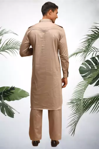 Men's brown cotton blend pathani suit set