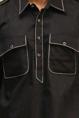 Men's black cotton blend pathani suit set 1