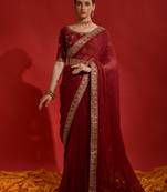 Maroon Sequin with Coding Embroidery Georgette Saree with Blouse