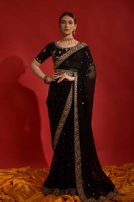 Black Sequin with Coding Embroidery Georgette Saree with Blouse 1
