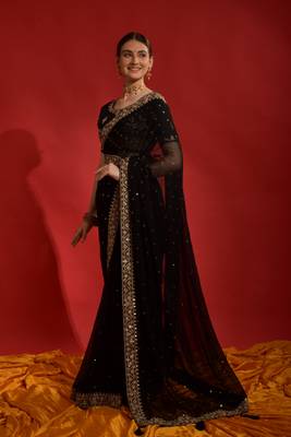 Black Sequin with Coding Embroidery Georgette Saree with Blouse 2