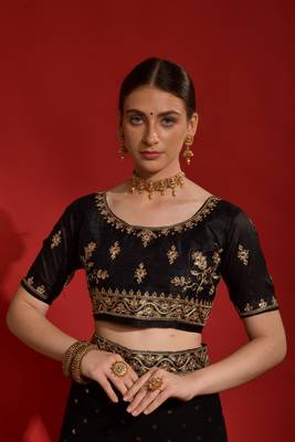 Black Sequin with Coding Embroidery Georgette Saree with Blouse 4