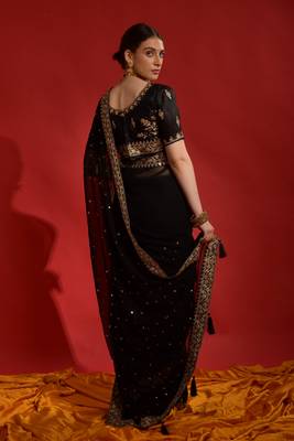 Black Sequin with Coding Embroidery Georgette Saree with Blouse 5