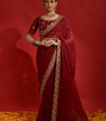 Maroon Sequin with Coding Embroidery Georgette Saree with Blouse
