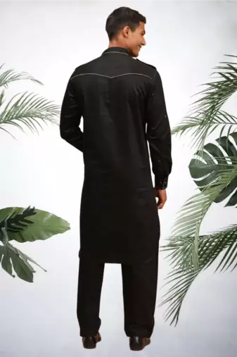 Men's black cotton blend pathani suit set