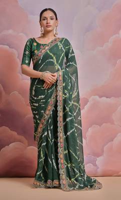 Dark Green Multi Dhaga Coding Sequin Georgette Saree with Blouse 1