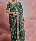 Dark Green Multi Dhaga Coding Sequin Georgette Saree with Blouse