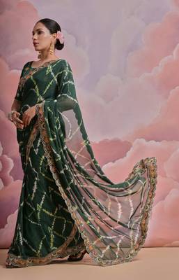 Dark Green Multi Dhaga Coding Sequin Georgette Saree with Blouse 2