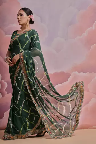 Dark Green Multi Dhaga Coding Sequin Georgette Saree with Blouse