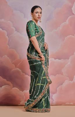 Dark Green Multi Dhaga Coding Sequin Georgette Saree with Blouse 3
