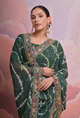 Dark Green Multi Dhaga Coding Sequin Georgette Saree with Blouse 4