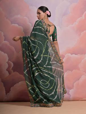 Dark Green Multi Dhaga Coding Sequin Georgette Saree with Blouse 5