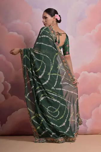 Dark Green Multi Dhaga Coding Sequin Georgette Saree with Blouse
