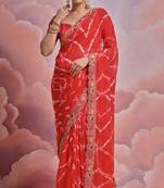 Red Multi Dhaga Coding Sequin Georgette Saree with Blouse