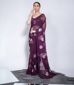 Wine Sequence Georgette Saree With Blouse