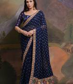 Navy Blue Multi Dhaga Coding Sequin Georgette Saree with Blouse