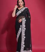 Black Dhaga Coding Georgette Saree with Blouse