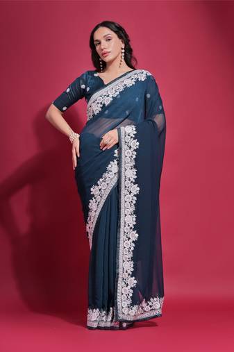 Morpich Dhaga Coding Georgette Saree with Blouse