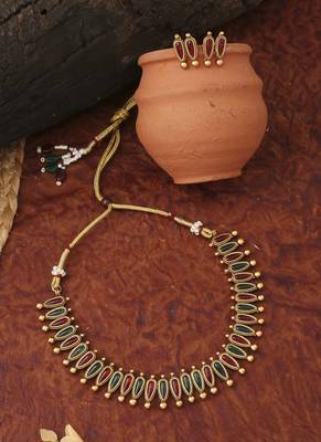 Multicolour Necklace Set With Pink Earrings 1