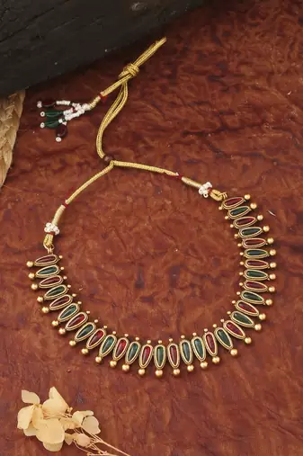 Multicolour Necklace Set With Pink Earrings