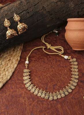 Laxmi Motif Gold Plated Necklace Set 1