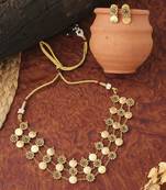 3 Layered Necklace Set With Green Stones And Earrings