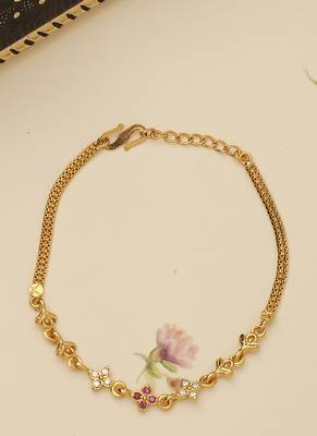 Gold Plated Floral Bracelet with Pink Accent 1