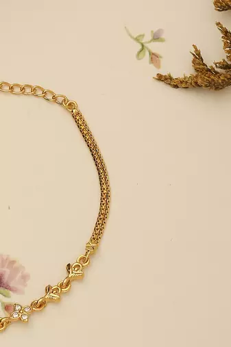 Gold Plated Floral Bracelet with Pink Accent