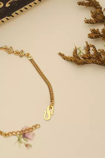 Gold Plated Floral Bracelet with Pink Accent