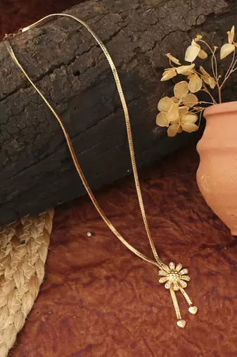 Gold Floral Necklace With Hanging Hearts