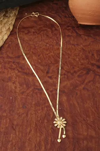 Gold Floral Necklace With Hanging Hearts