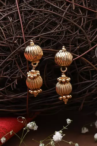 Gold Plated Round Necklace Set With Earrings