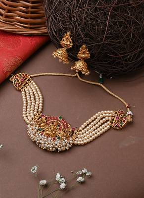 Multicolour Laxmi Motif Choker Set With Earrings 1