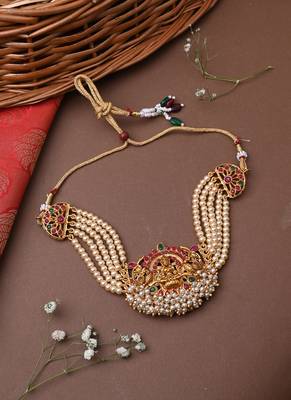 Multicolour Laxmi Motif Choker Set With Earrings 3