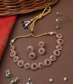 Gold Plated Necklace Set With Red Stones