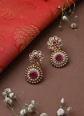 Gold Plated Necklace Set With Red Stones 2