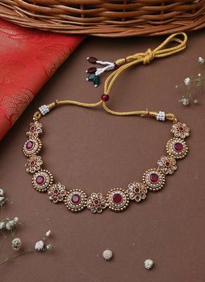 Gold Plated Necklace Set With Red Stones 3
