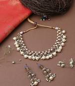 Kundan White Gold Beaded Necklace Set With Earrings